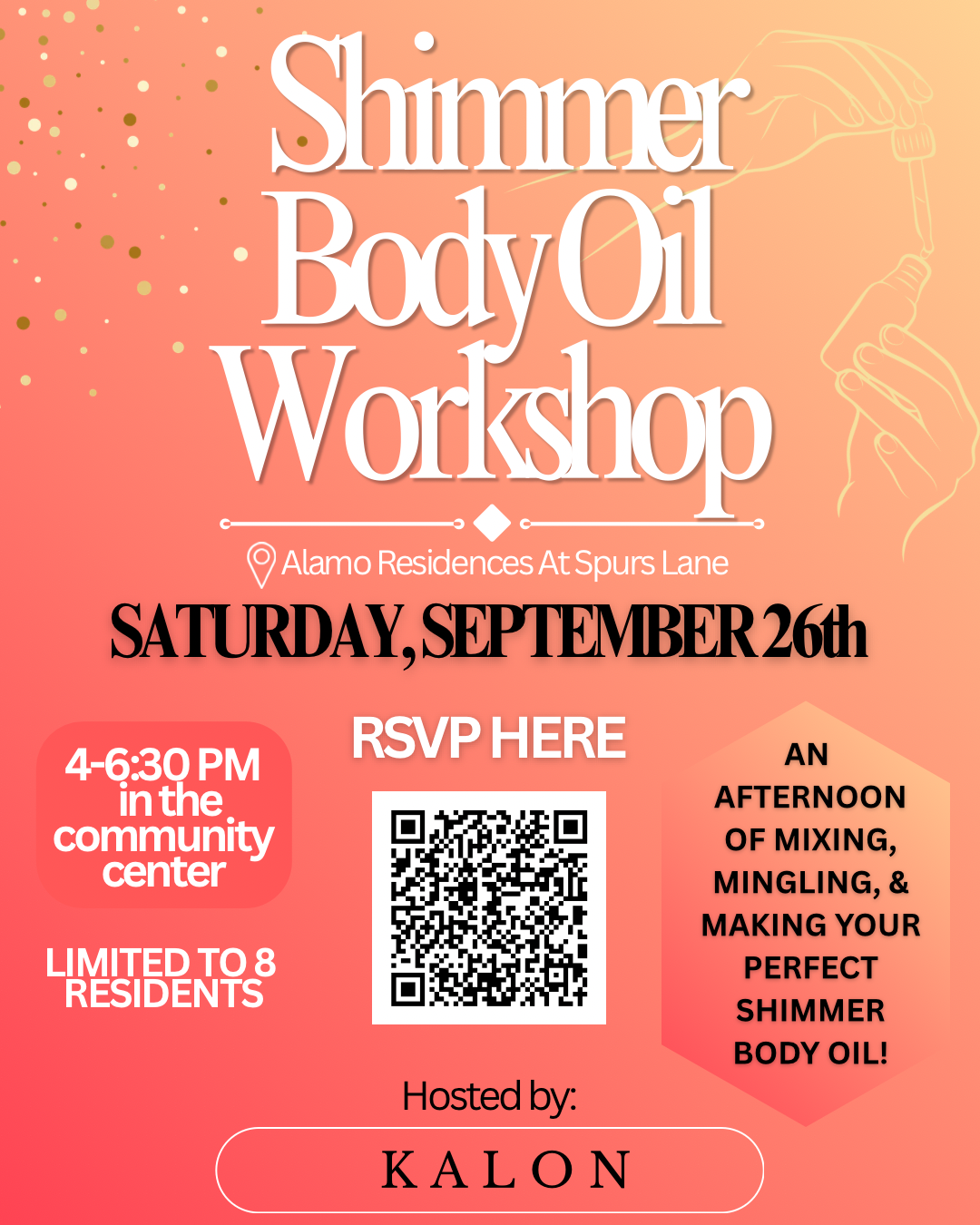 ALAMO RESIDENCES AT SPURS LN-9/26 Shimmer Body Oil Making Workshop